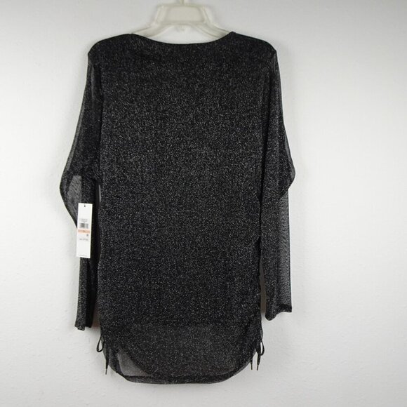 Calvin Klein Sparkle Top Women's Plus Size 2X Black Diamond Dust Sheer Sleeves - Picture 4 of 9
